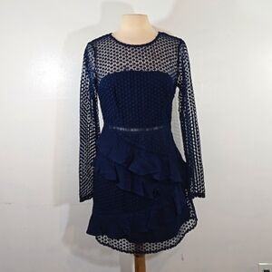 Sage & Paige Dreaming of April Navy Long Sleeve Lace Mini Dress Large